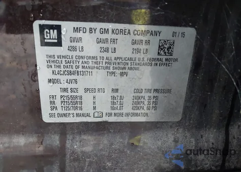 2015 Buick Encore Leather from USA, damaged, VIN KL4CJCSB4FB131711